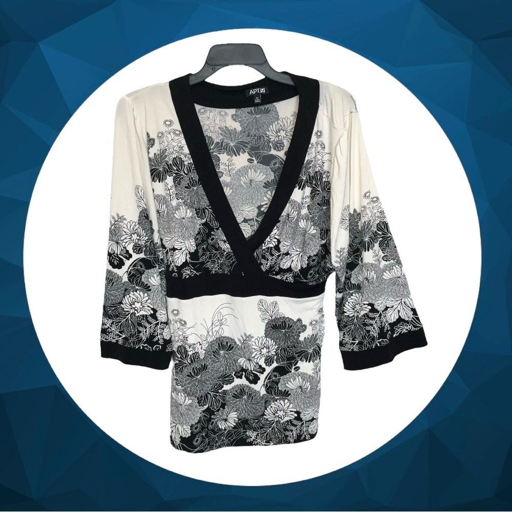 Apt. 9 Black & White Peplum Kimono/Tunic Tie Top Women XL